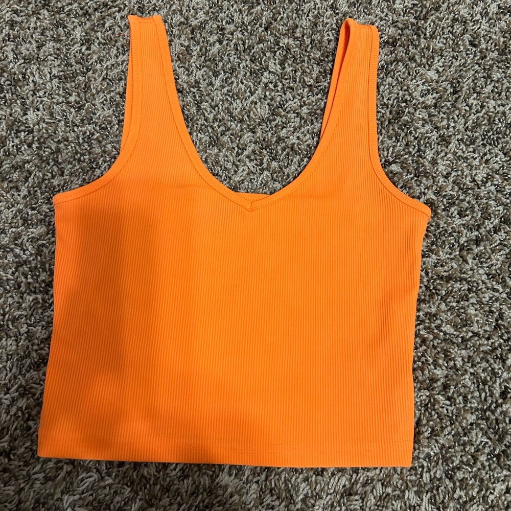 SHEIN Bright Orange Ribbed V-Neck Tank